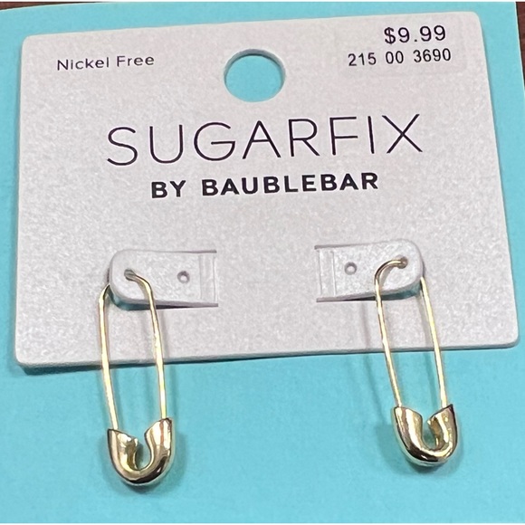 BaubleBar Gold Tone Safety Pin Threader Earrings Nickel Free SugarFix NWT - Picture 3 of 10